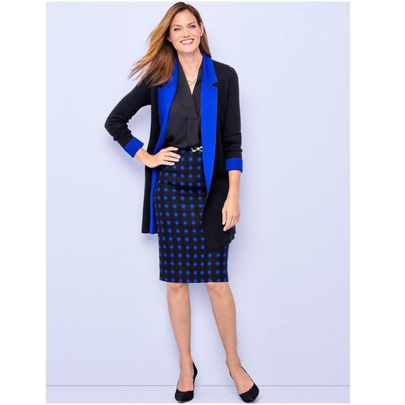 Talbots Dresses & Skirts - NWT Talbots Cobalt Blue Black Wool Blend Pencil Skirt Polka Dot Pattern Lined 16